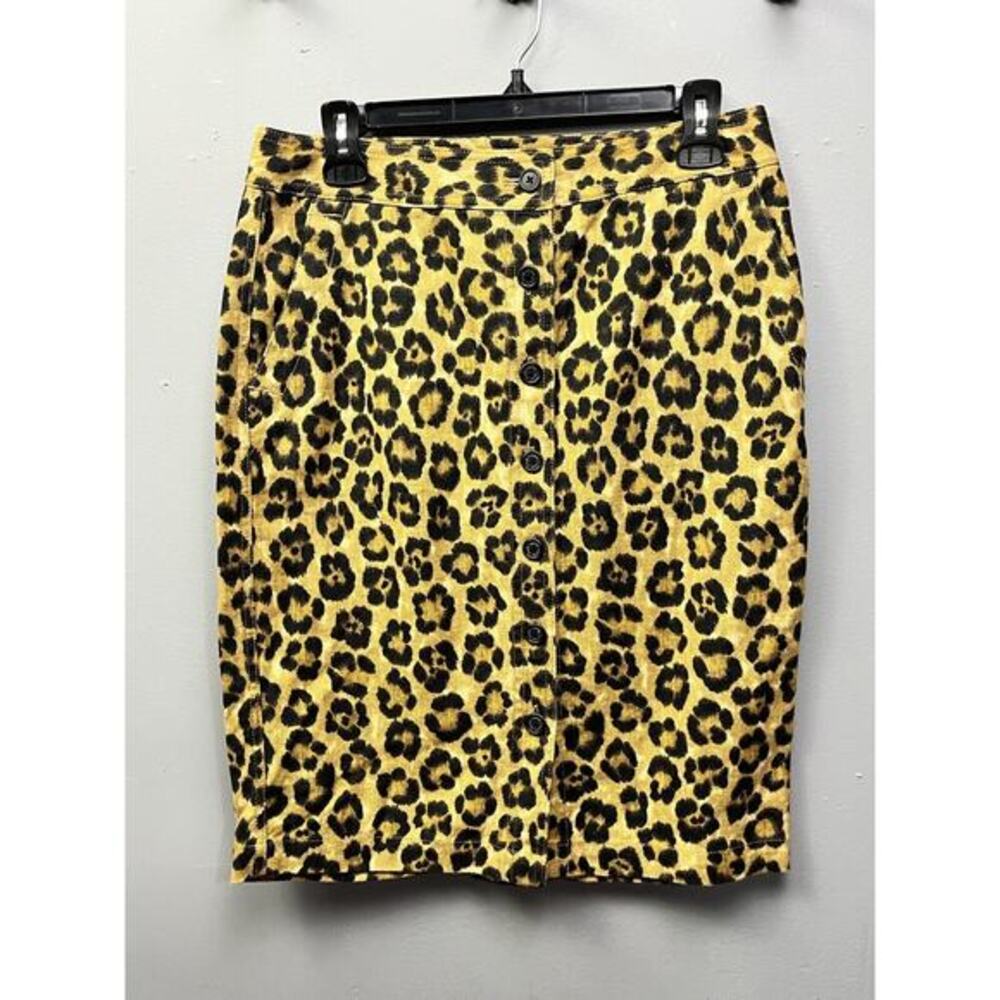 Lauren Ralph Lauren Skirt‎ Womens 4 Animal Print Pencil Linen Unlined Button LRL